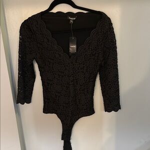 Bebe Black Lace Fitted Bodysuit